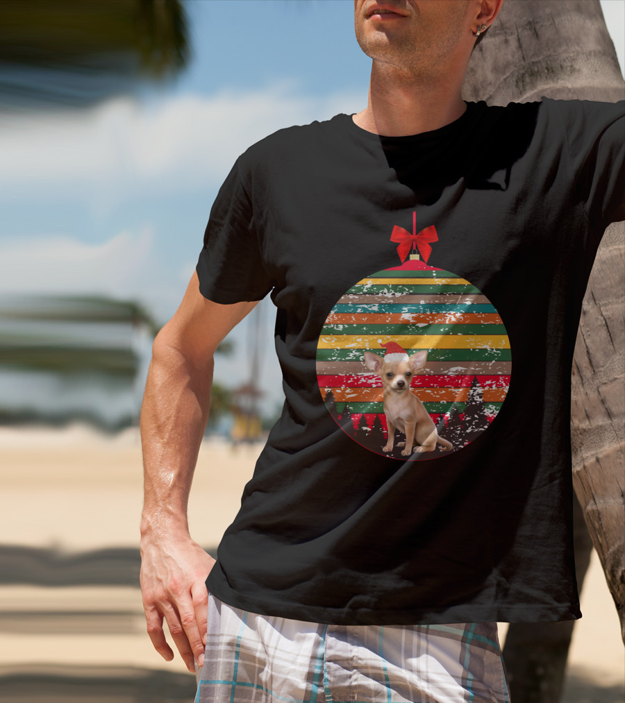 Christmas Vintage Chihuahua Ornament With Santa Hat T-Shirt