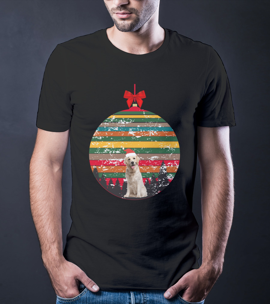 Christmas Vintage Labrador Retriever Ornament Stripes Forest Scene T-Shirt