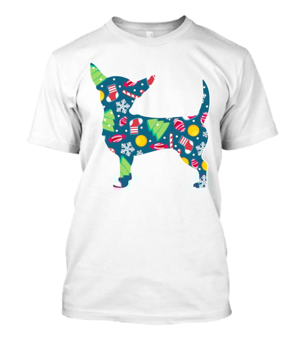 Chihuahua Christmas Candy Cane Snowflakes Holiday T-Shirt