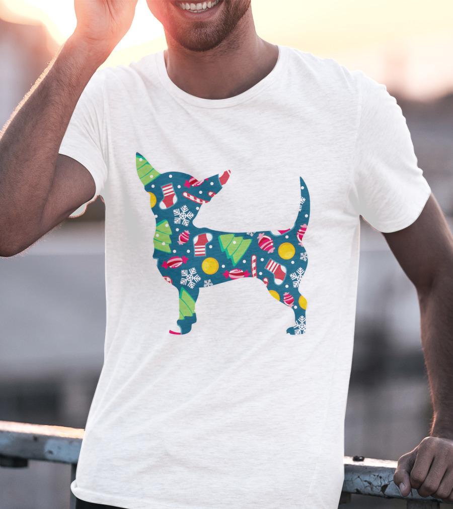 Chihuahua Christmas Candy Cane Snowflakes Holiday T-Shirt