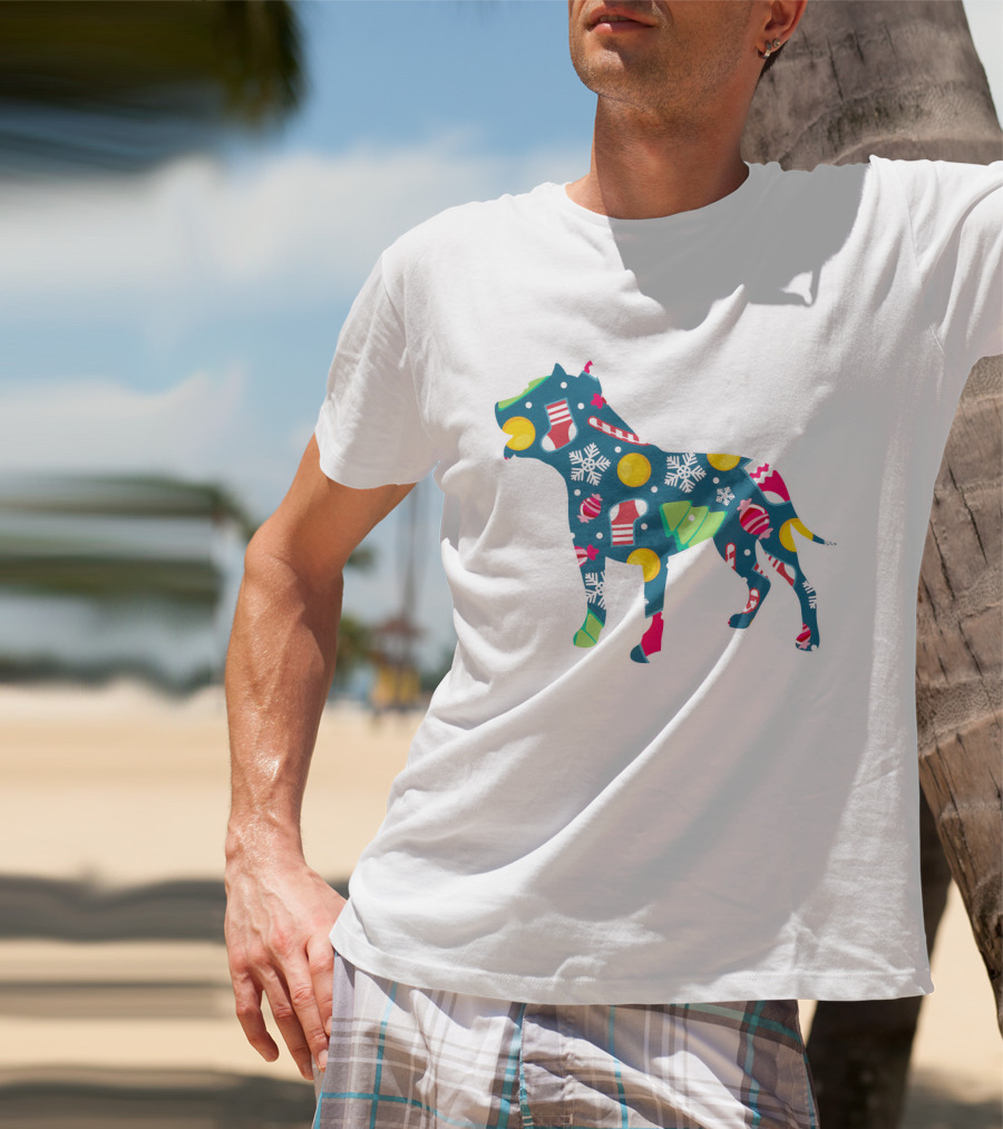 Dog Lover Christmas Pit Bull With Festive Floral And Holiday T-Shirt