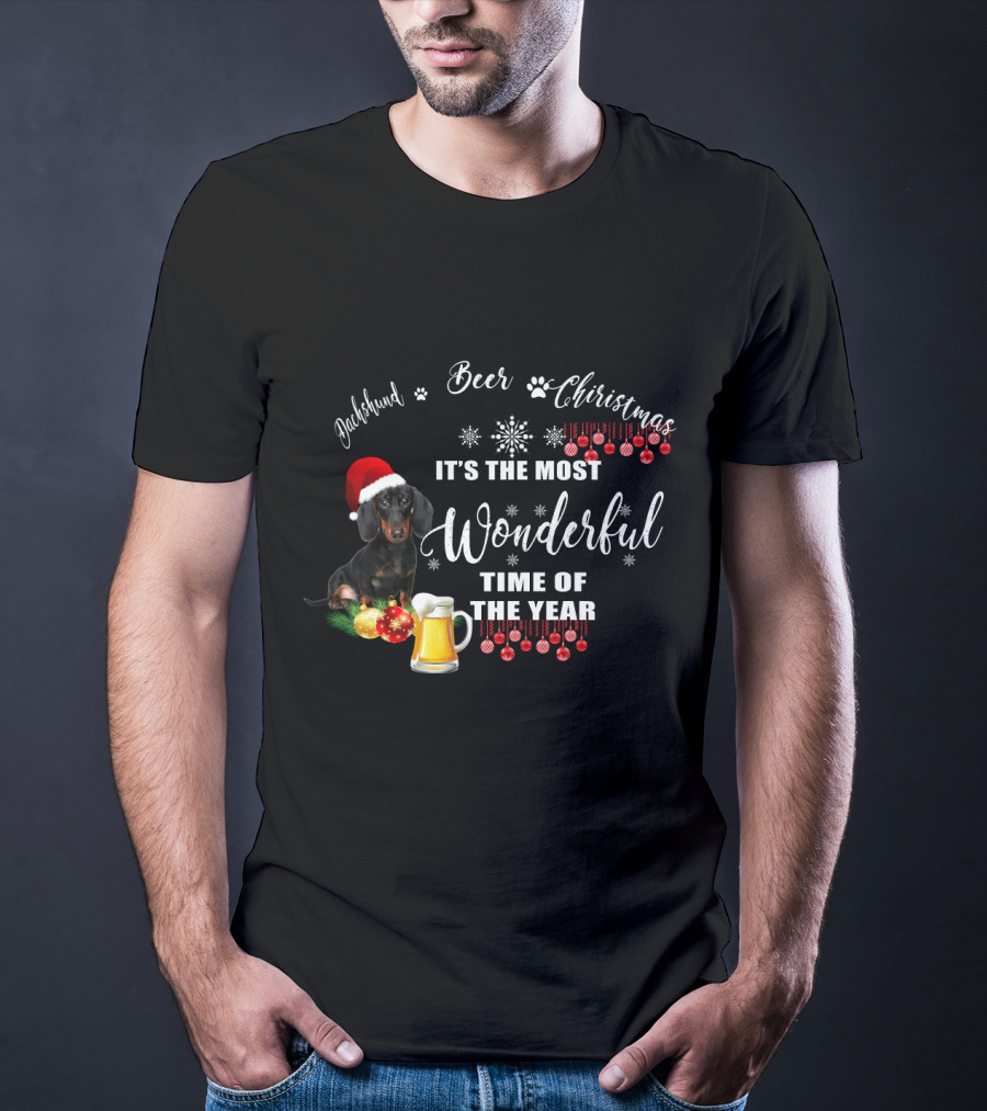 Dachshund Beer Christmas It's The Most Wonderful Time Of The Year T-Shirt