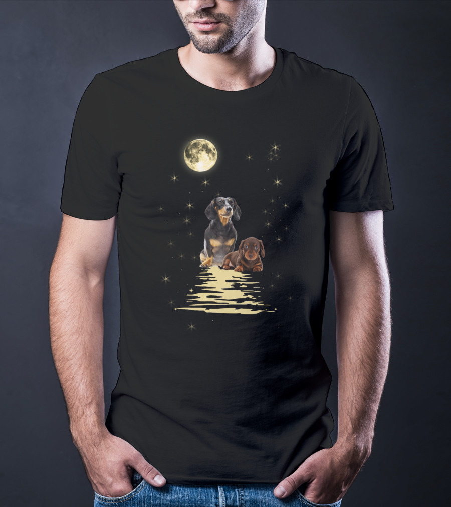 Dachshund Moonlight Reflections With Starry Night Sky T-Shirt