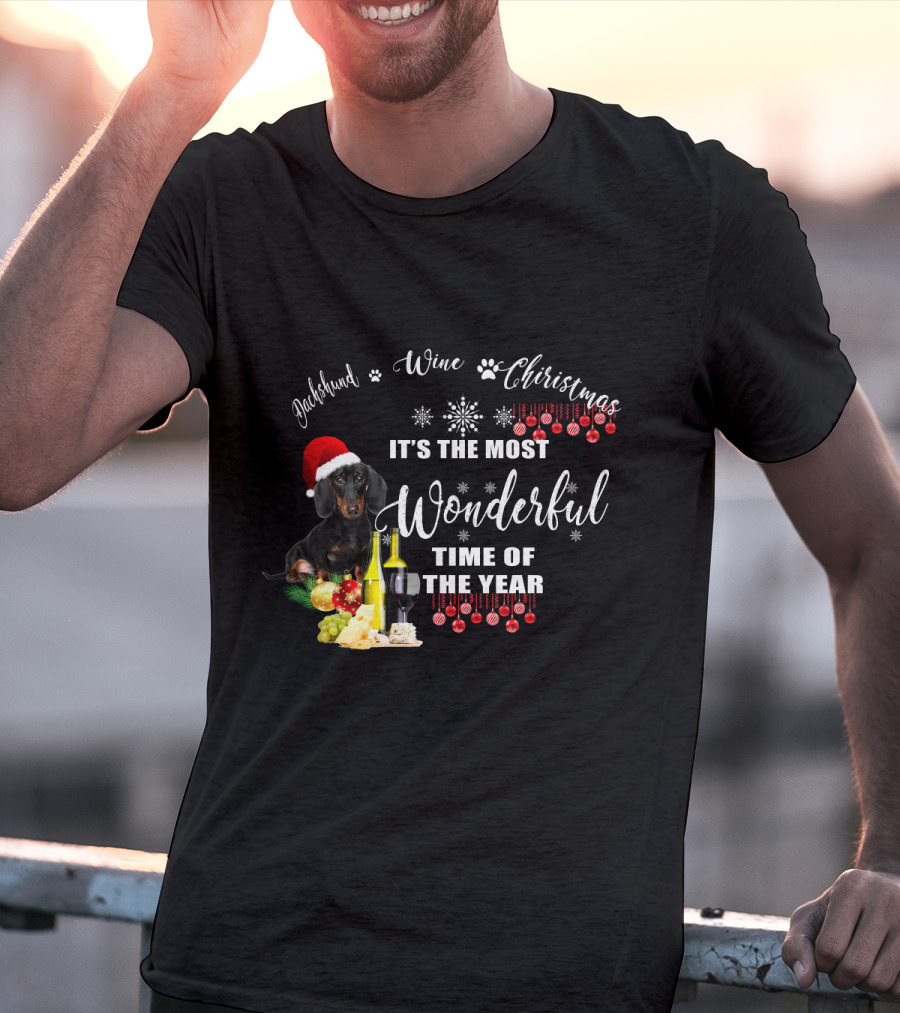 Dachshund Wine Christmas It's The Most Wonderful Time Of The Year T-Shirt