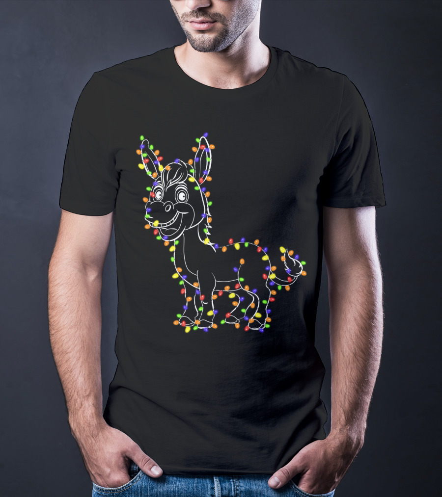 Donkey Wrapped In Christmas Lights Festive T-Shirt
