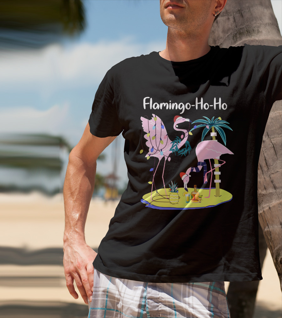 Flamingo Ho Ho Tequila Wine Island Holiday Party T-Shirt