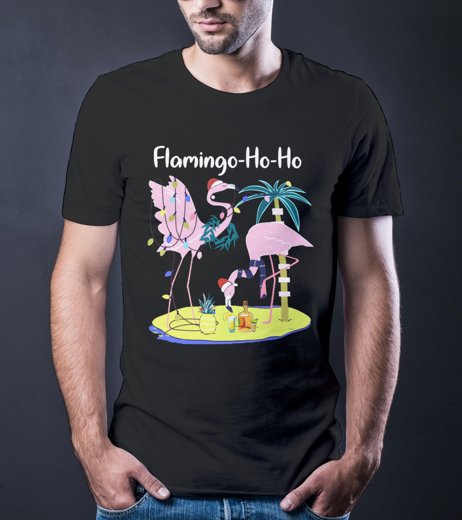 Flamingo Ho Ho Tequila Wine Island Holiday Party T-Shirt