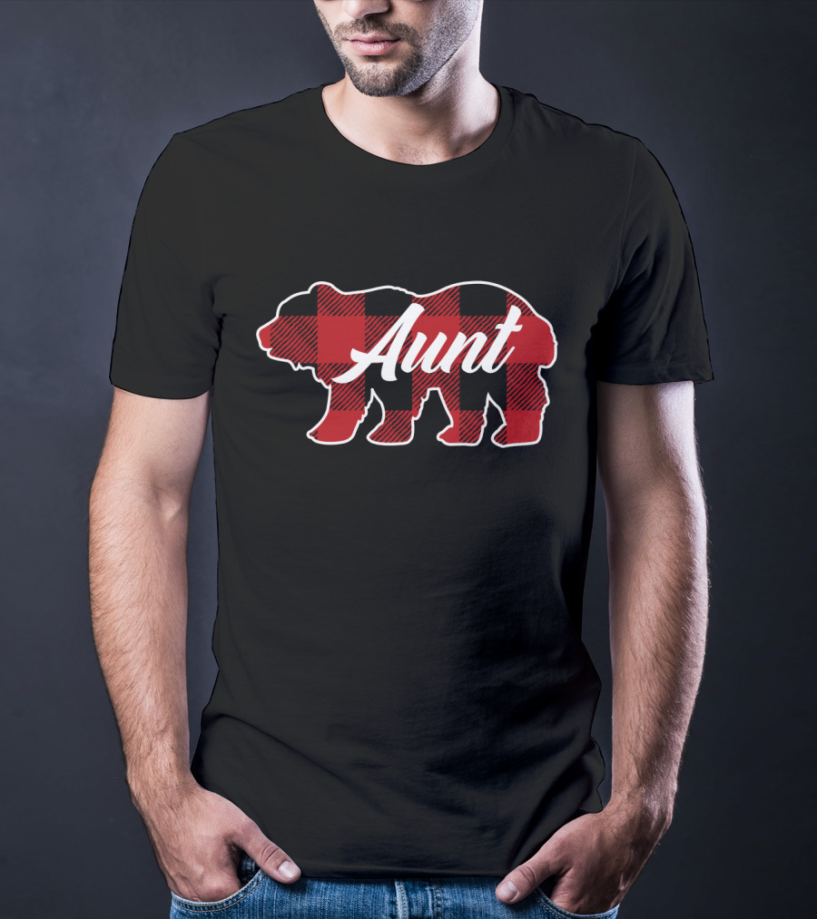 Family Christmas Aunt Buffalo Plaid Bear T-Shirt