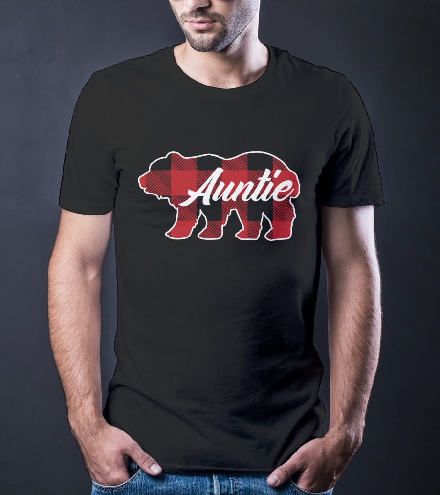 Family Christmas Matching Buffalo Plaid Bear Auntie T-Shirt