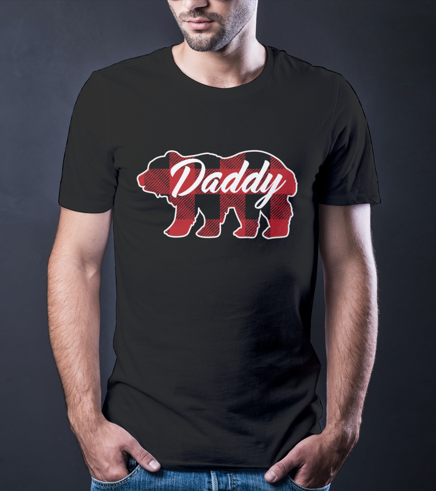 Daddy Family Christmas Matching Buffalo Plaid Bear T-Shirt