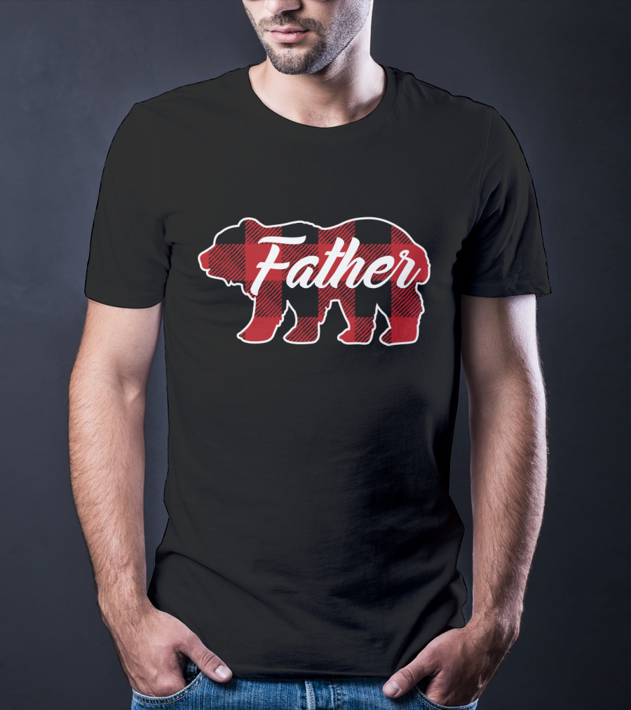 Family Christmas Matching Buffalo Plaid Bear Father T-Shirt