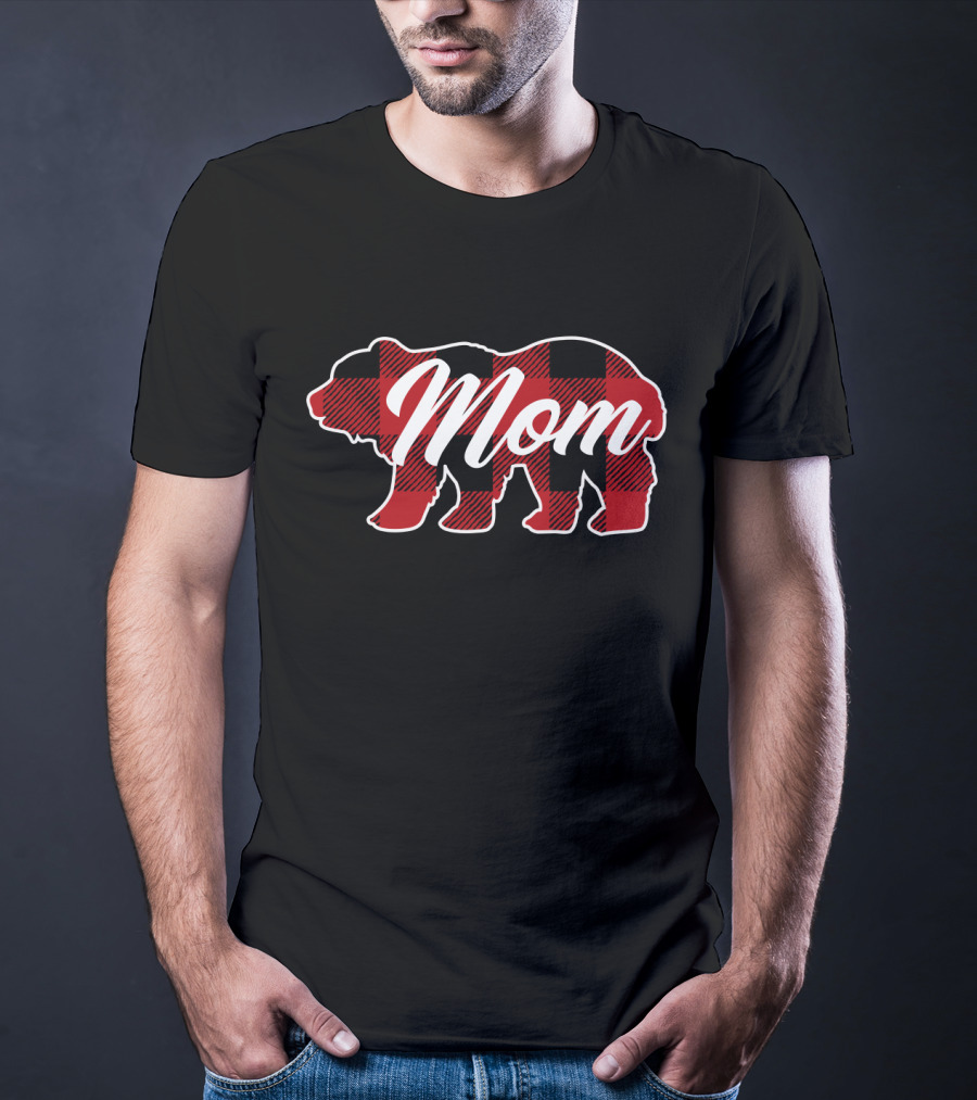 Family Christmas Matching Buffalo Plaid Bear Mom T-Shirt
