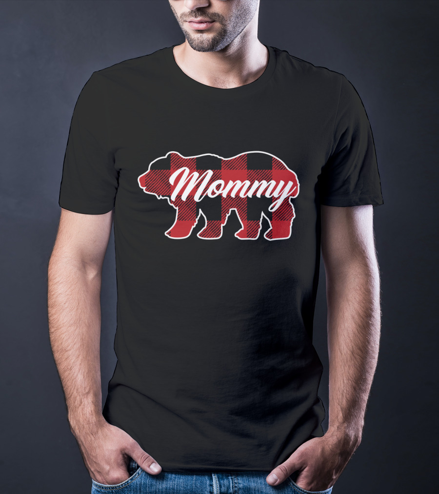 Mommy Bear Buffalo Plaid Family Christmas Matching T-Shirt