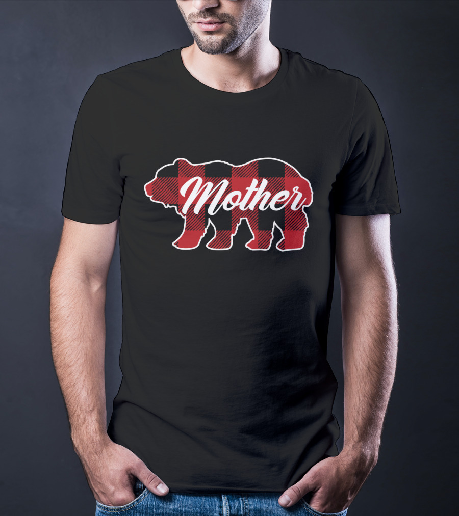Family Christmas Matching Buffalo Plaid Bear Mother T-Shirt