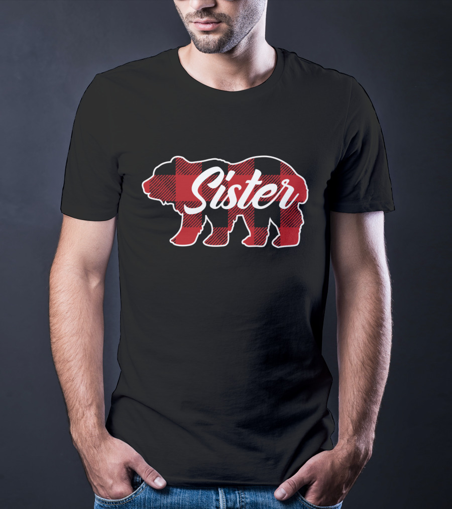 Family Christmas Buffalo Plaid Sister Bear T-Shirt