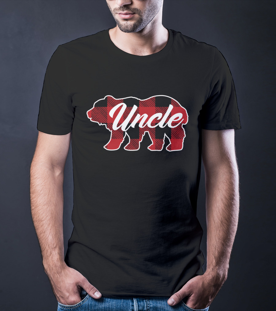 Family Christmas Buffalo Plaid Bear Uncle T-Shirt