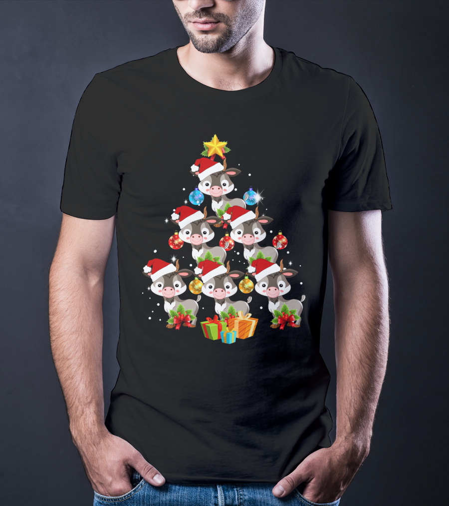 Goat Christmas Tree With Santa Hats And Presents T-Shirt