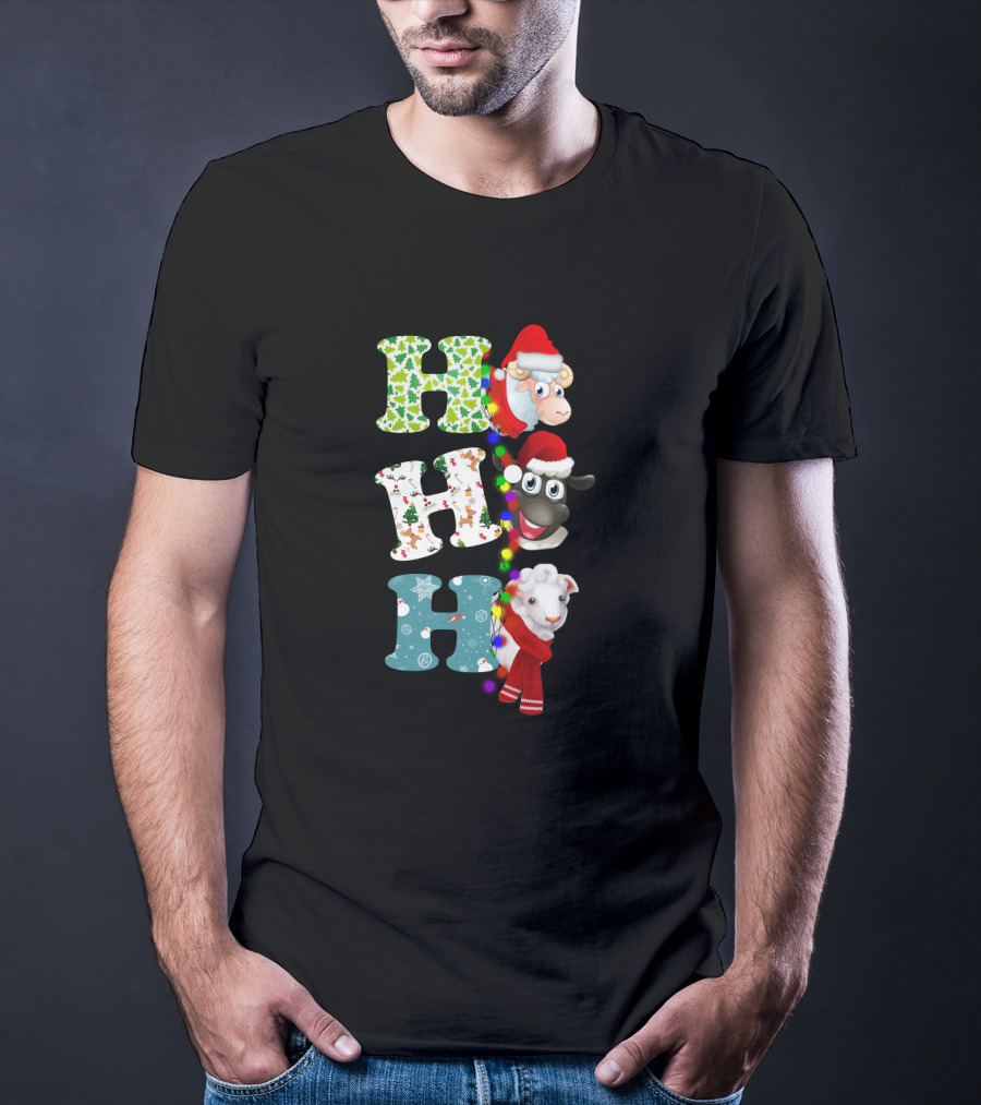 Hohoho Sheep Christmas Santa Lights And Festive Hats T-Shirt