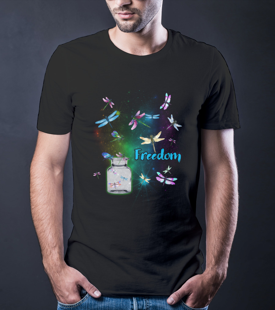 Freedom Dragonflies In A Jar Burst Of Colorful Flight T-Shirt
