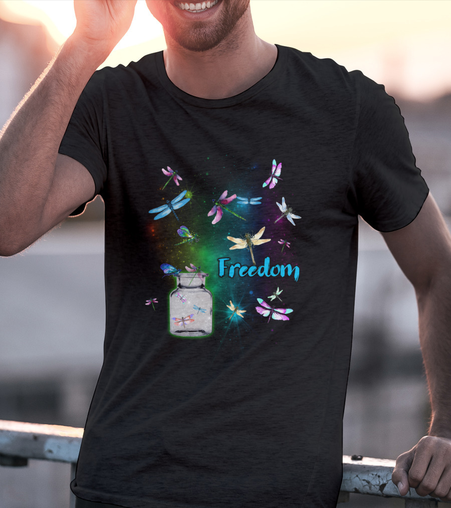 Freedom Dragonflies In A Jar Burst Of Colorful Flight T-Shirt