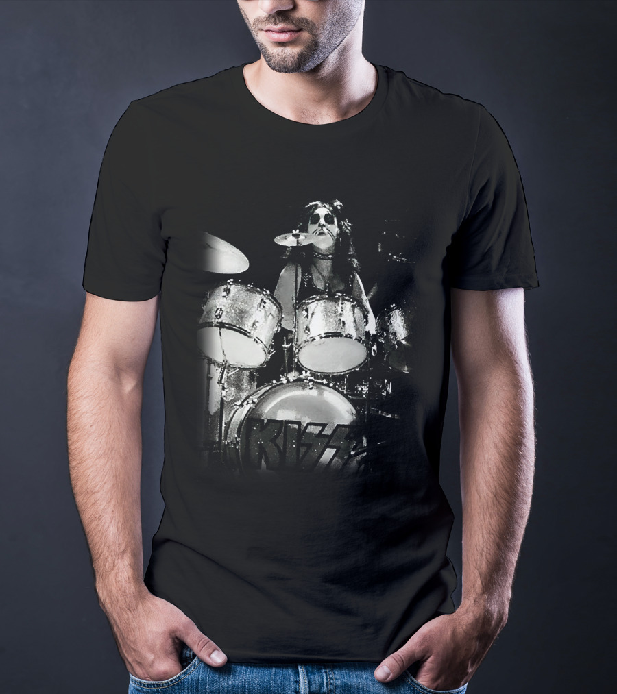 KISS Peter Criss Drummer Black And White Performance T-Shirt