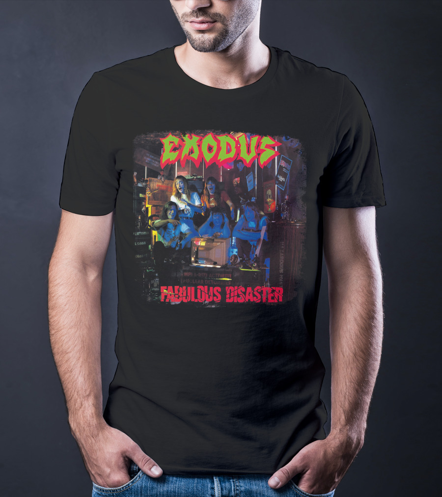 Exodus Fabulous Disaster Album Cover Art With Band Group Scene T-Shirt