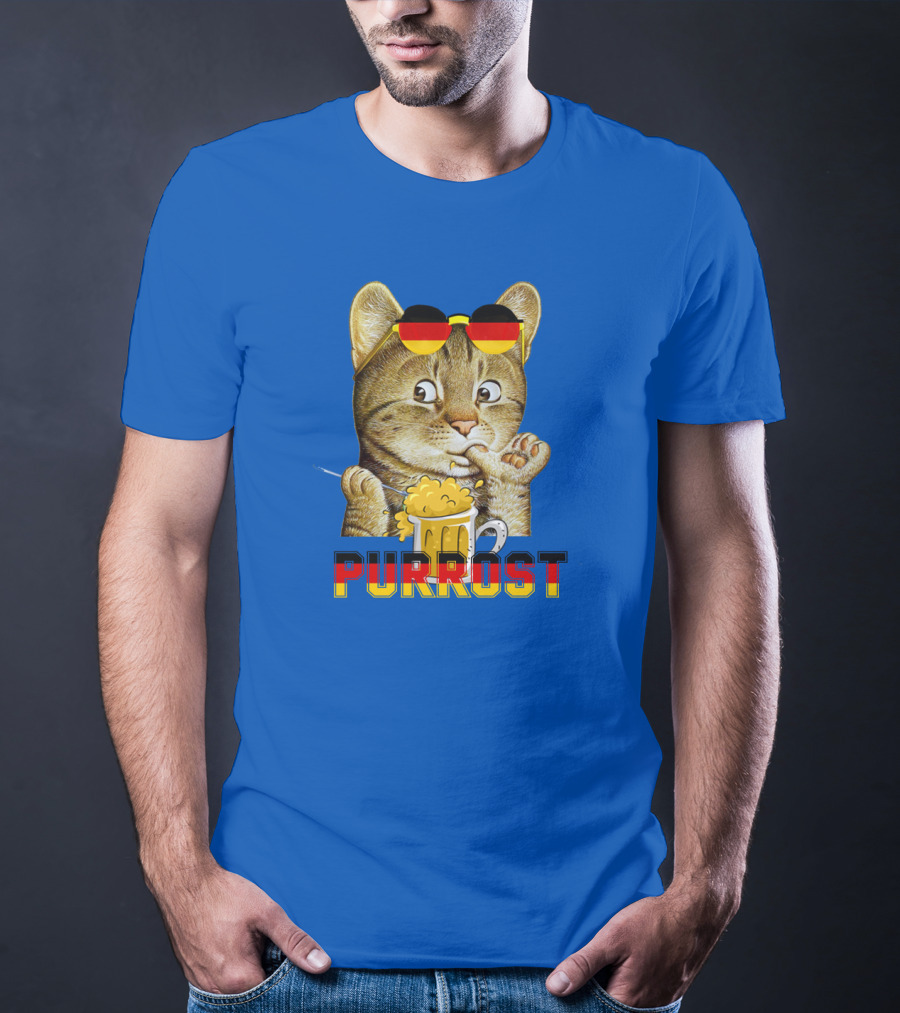 Oktoberfest Cat With Beer Mug And German Sunglasses Prost Pun Purrost T-Shirt