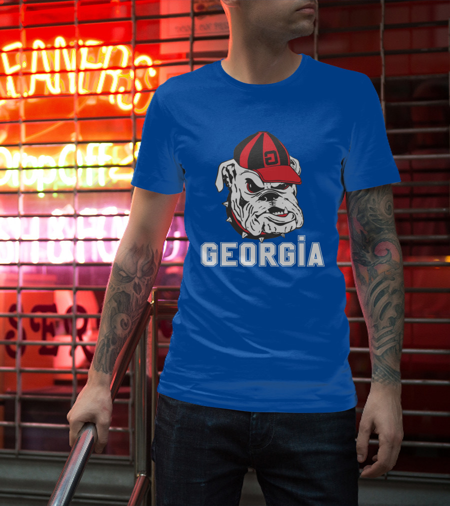 Georgia Bulldogs Vintage Red And Black Cap Bulldog T-Shirt