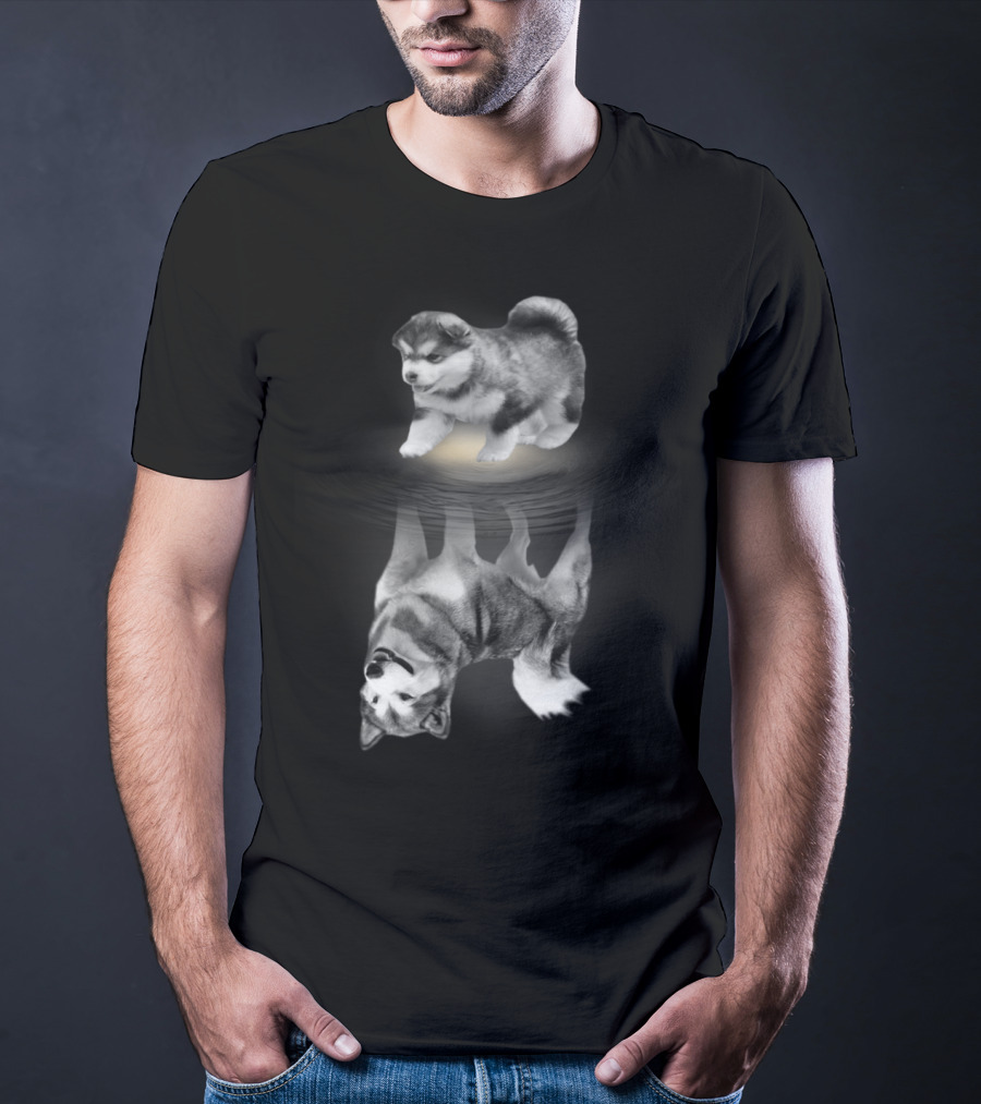 Alaskan Malamute Puppy And Reflection Illustration With Anatomy T-Shirt