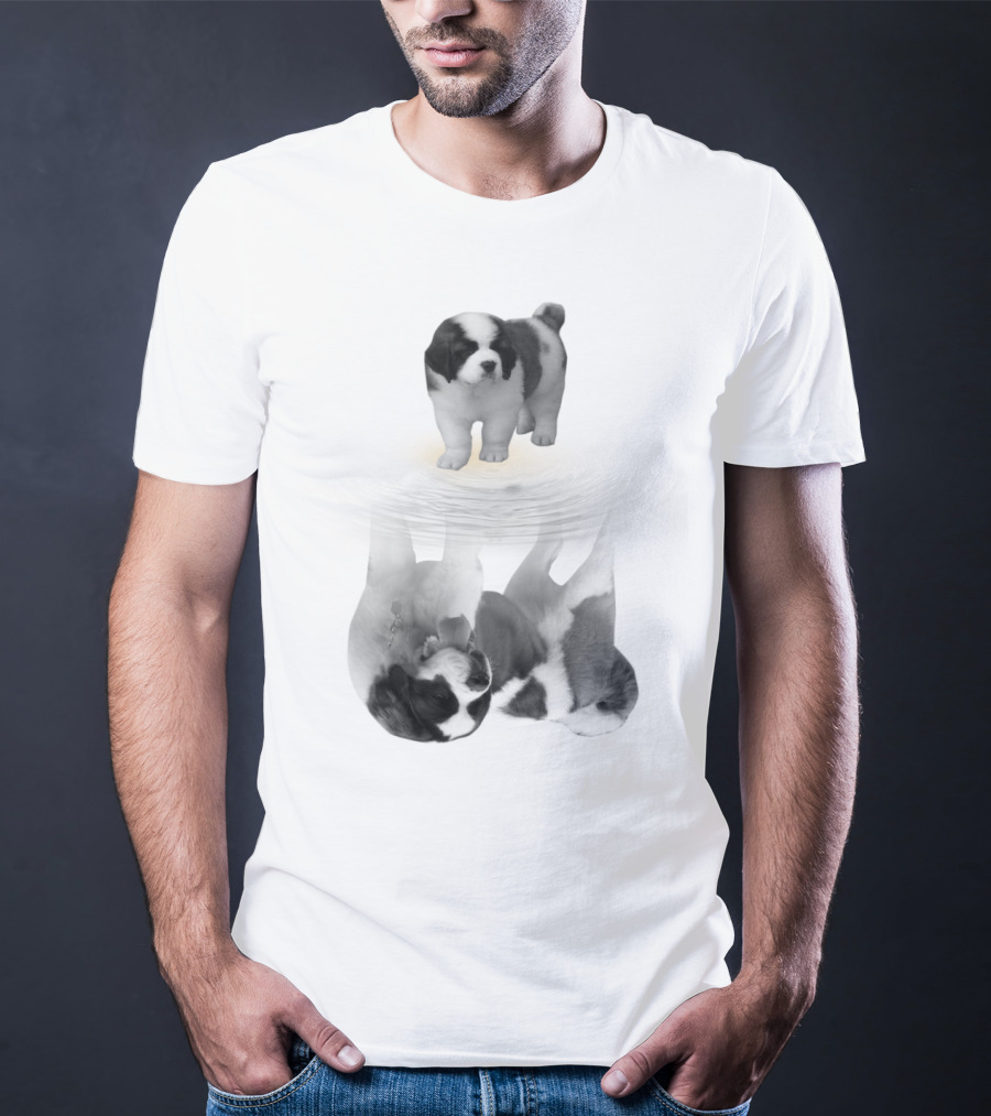 St. Bernard Puppy With Reflective Water Illusion T-Shirt