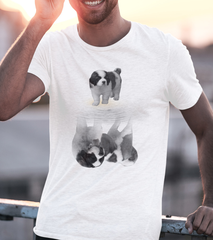 St. Bernard Puppy With Reflective Water Illusion T-Shirt