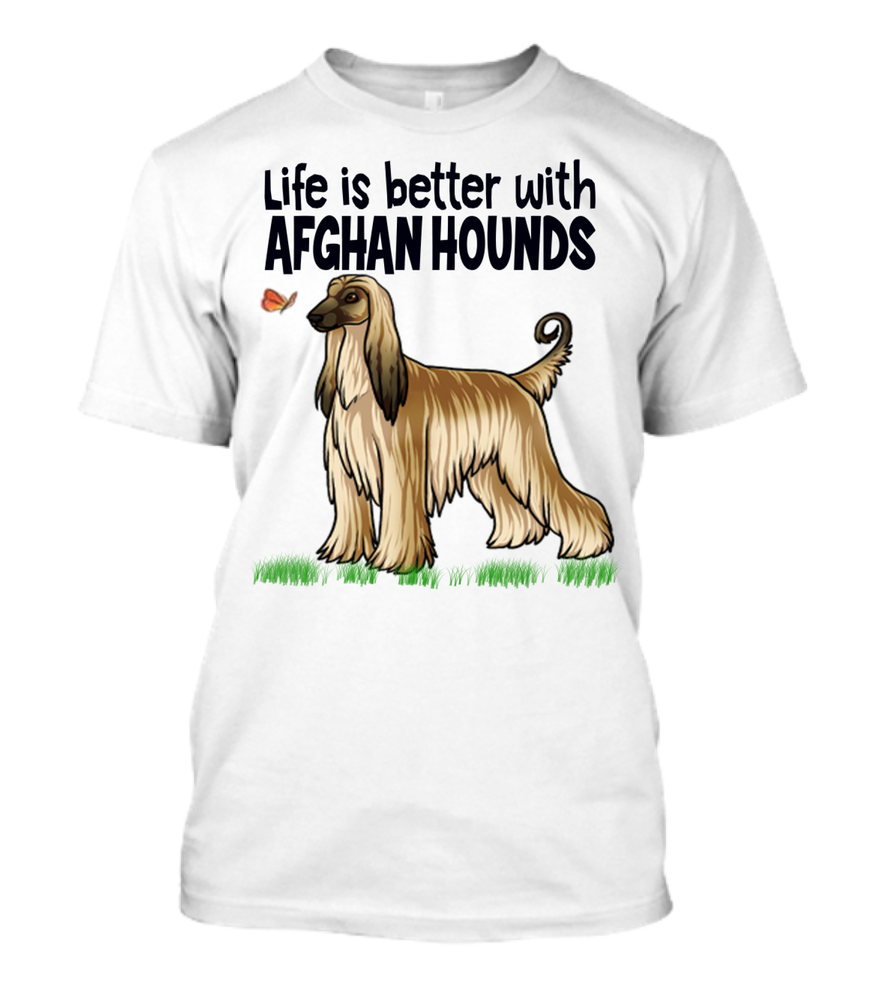 Life Is Better With Afghan Hounds Vintage Style Featuring Elegant Afghan Hound And Butterfly T-Shirt