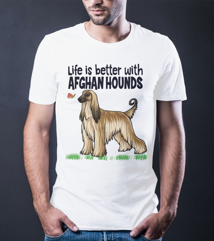 Life Is Better With Afghan Hounds Vintage Style Featuring Elegant Afghan Hound And Butterfly T-Shirt