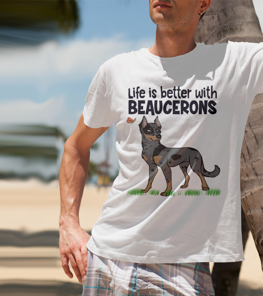 Life Is Better With Beaucerons Butterfly And Dog T-Shirt