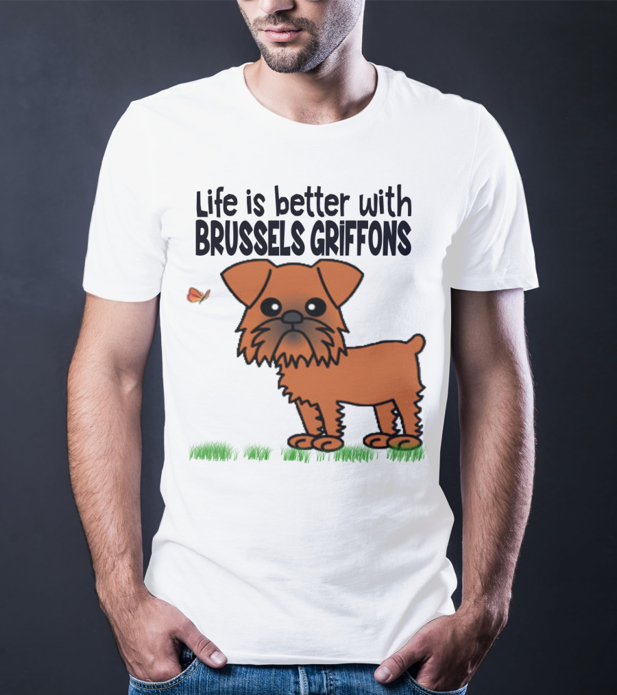 Life Is Better With Brussels Griffons Cartoon Dog And Butterfly T-Shirt