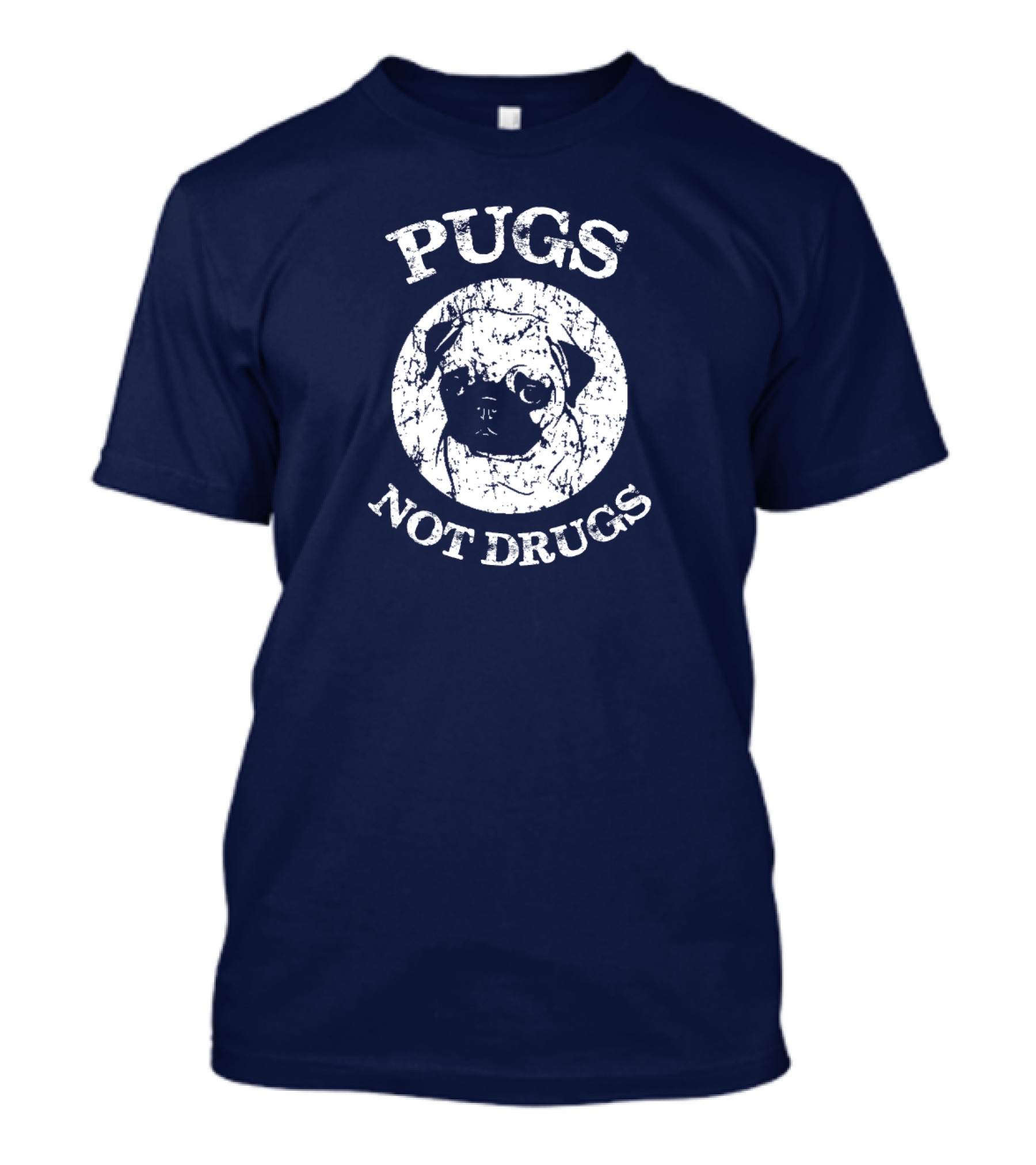 Vintage Style Pugs Not Drugs With Distressed Pug Face T-Shirt