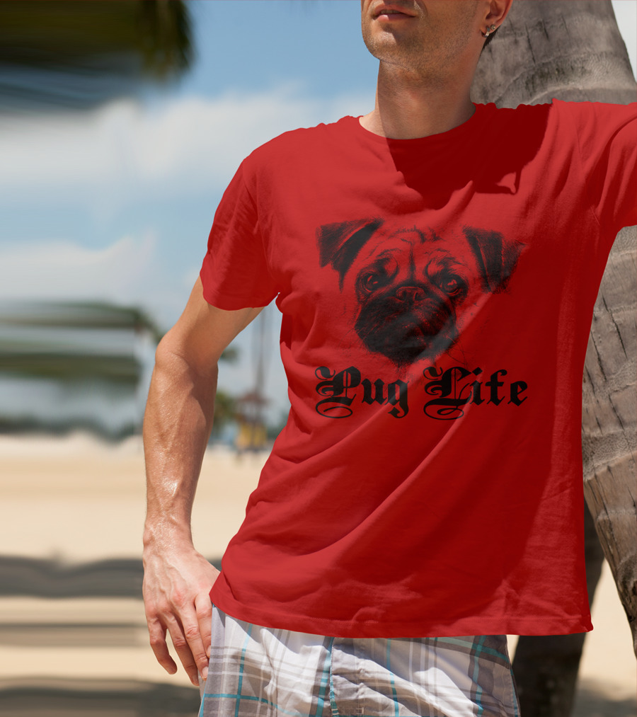 Pug Life Gothic Script With Realistic Pug T-Shirt
