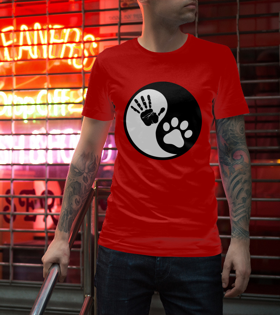Yin Yang Hand Paw Print Best Dog Harmony T-Shirt
