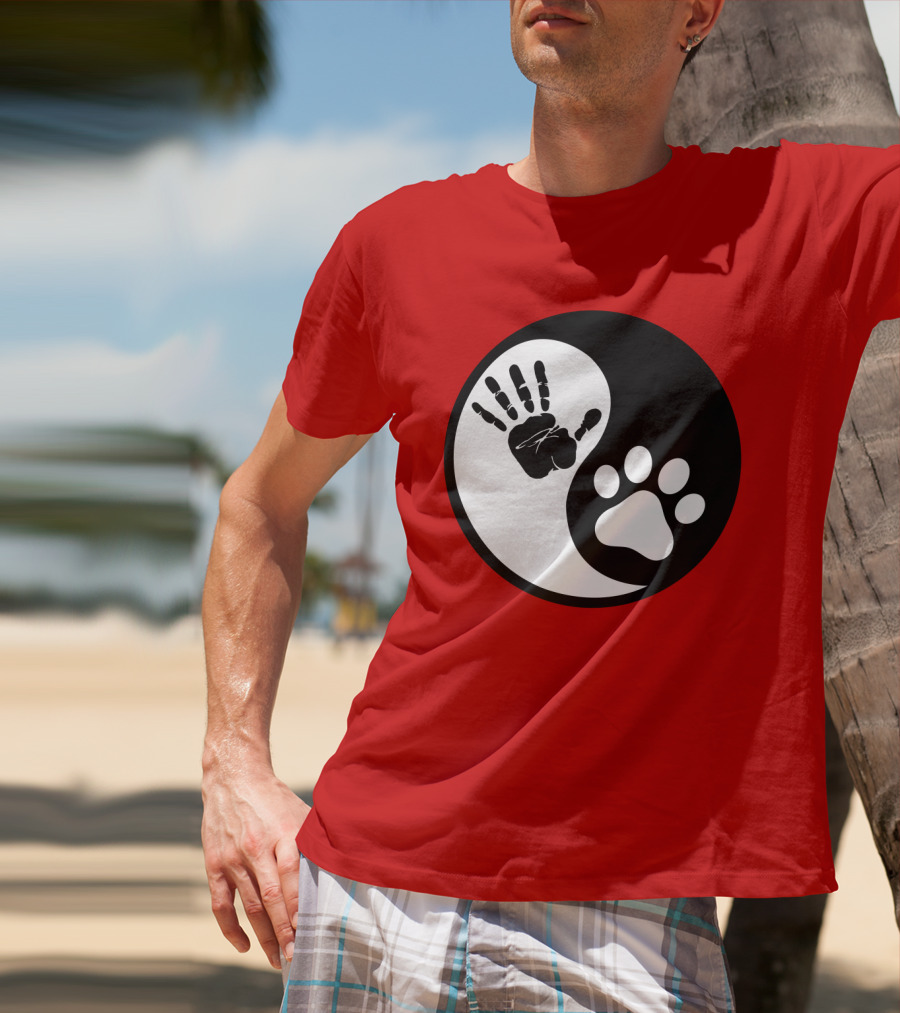 Yin Yang Hand Paw Print Best Dog Harmony T-Shirt