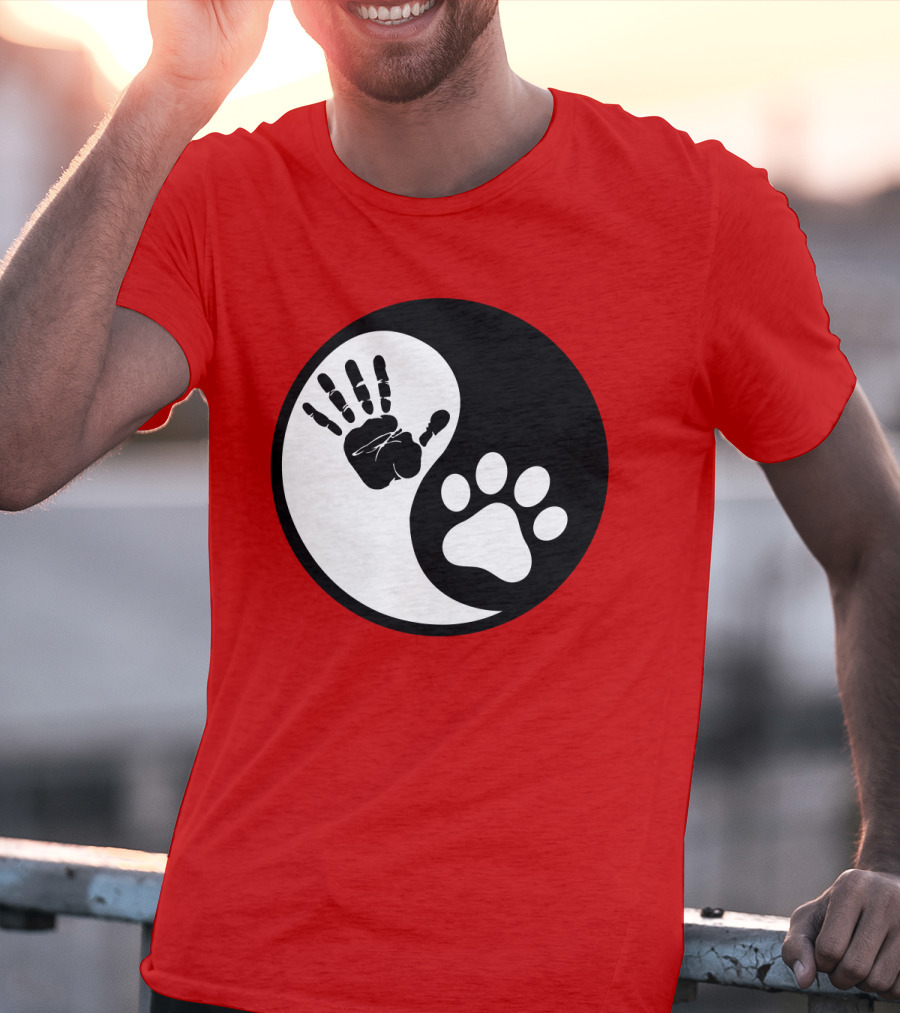 Yin Yang Hand Paw Print Best Dog Harmony T-Shirt