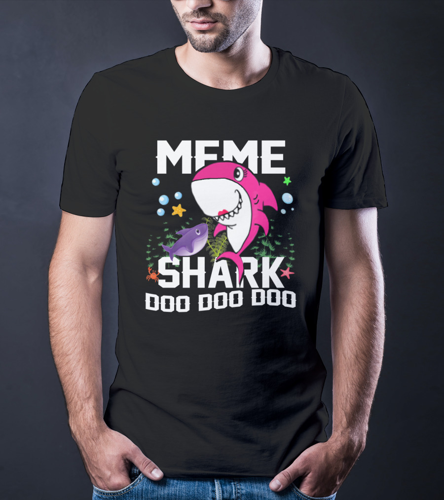 Meme Shark Doo Doo Doo Pink Cartoon Grandpa Mommy Daddy T-Shirt