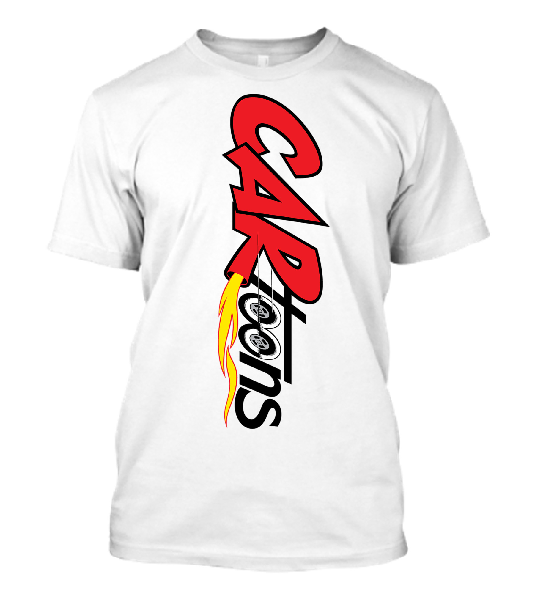 CARTOONS Red And Black Text With Flames And Wheel T-Shirt