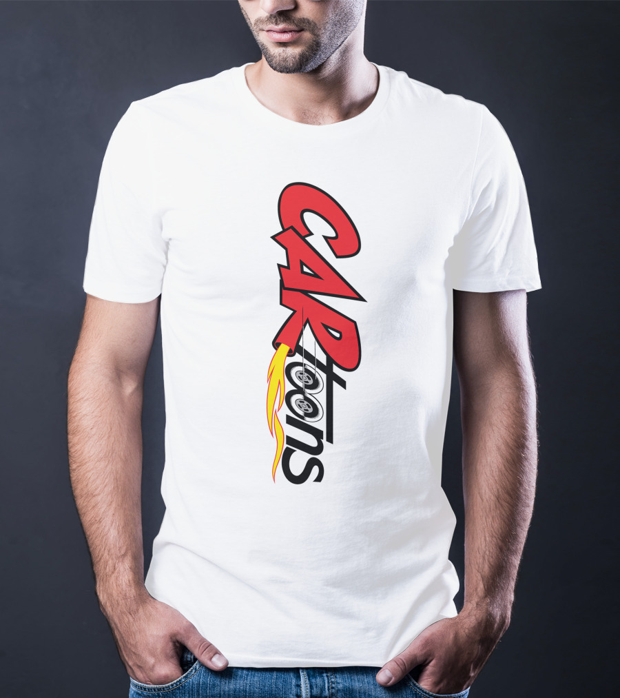 CARTOONS Red And Black Text With Flames And Wheel T-Shirt