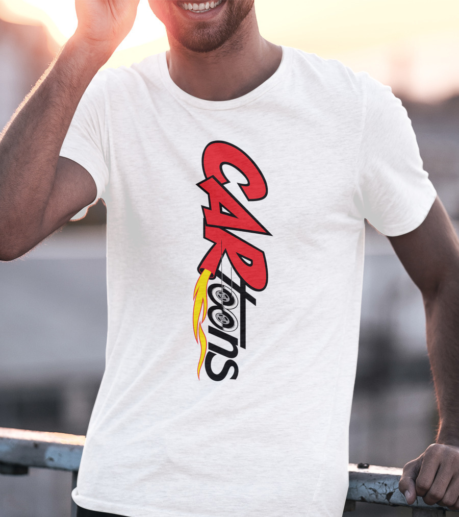 CARTOONS Red And Black Text With Flames And Wheel T-Shirt