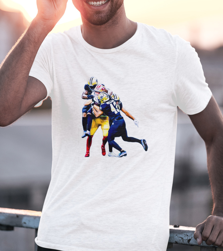 George Kittle Tackled By Three Opponents Football Action Scene T-Shirt