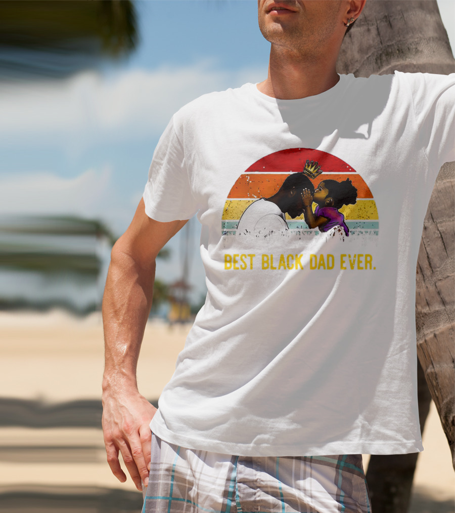 Best Black Dad Ever Crown Sunset Stripes T-Shirt