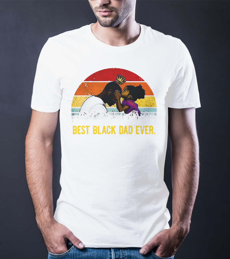 Best Black Dad Ever Crown Sunset Stripes T-Shirt