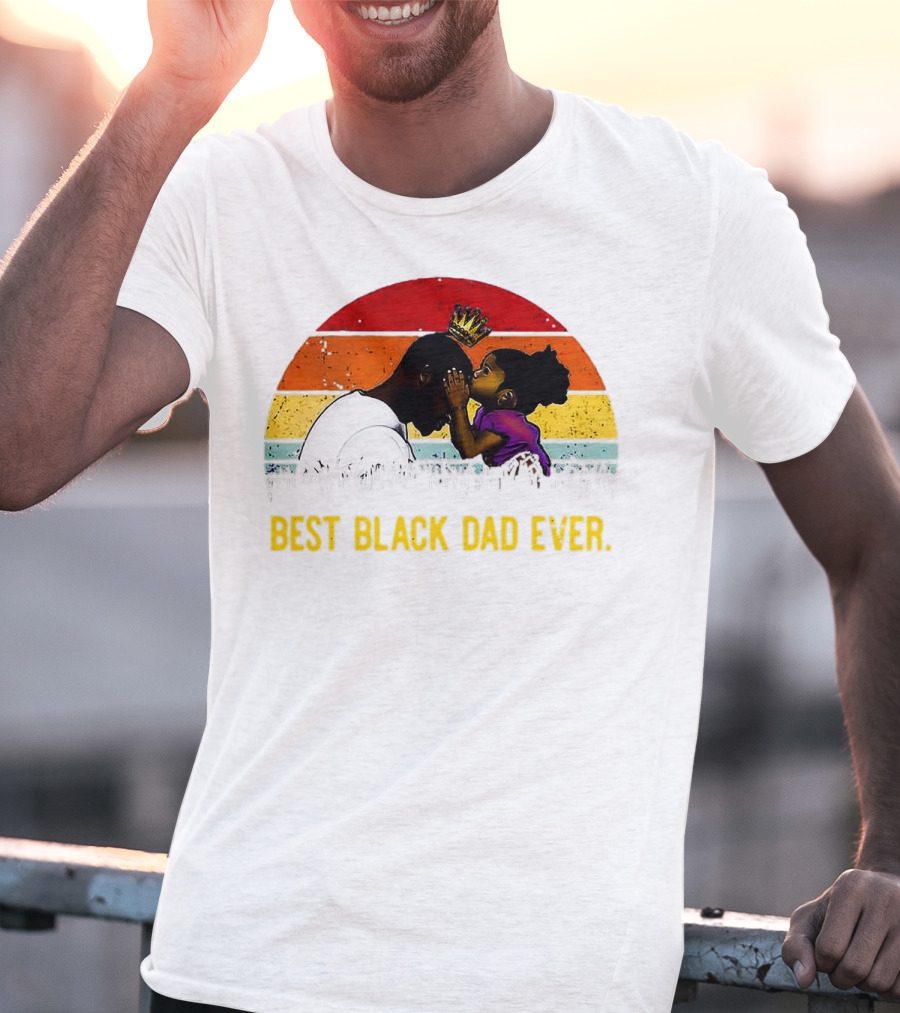 Best Black Dad Ever Crown Sunset Stripes T-Shirt