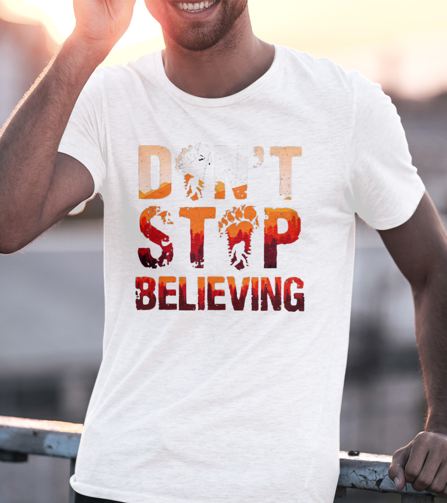 Bigfoot Don't Stop Believing Footprint Silhouette Adventure T-Shirt