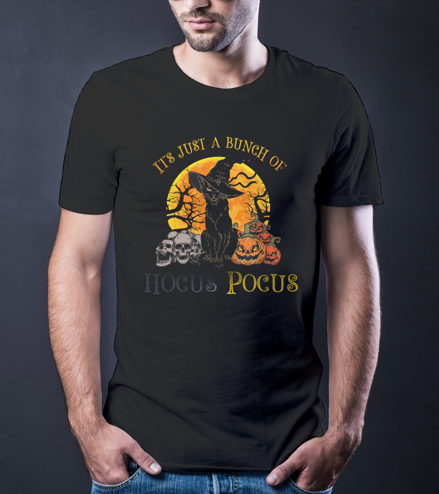 It's Just A Bunch Of Hocus Pocus Black Cat Moon Halloween Costume T-Shirt
